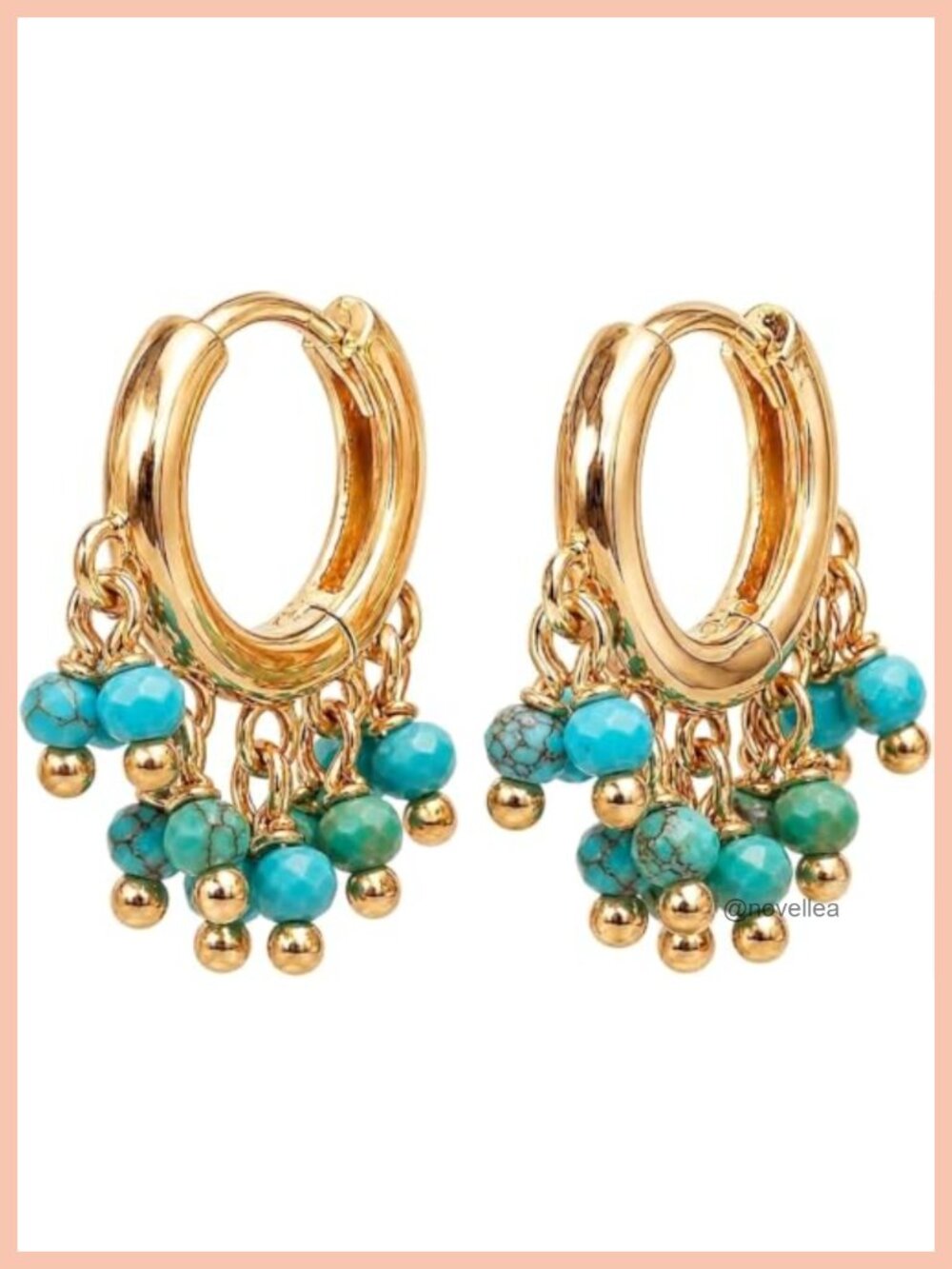 Genuine Turquoise Gemstone Gold Plated Hoop Earrings Women Boho Lightweight